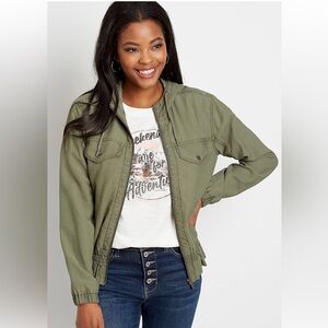 NWT Green Peplum Cropped Hooded Military Jacket